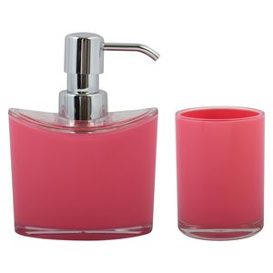 MSV Zeeppompje en drink/tandenborstel beker - badkamer set Aveiro - kunststof - fuchsia roze