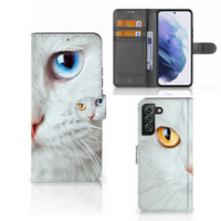 Samsung Galaxy S22 Plus Telefoonhoesje met Pasjes Witte Kat - thumbnail