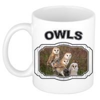 Dieren kerkuil beker - owls/ uilen mok wit 300 ml - thumbnail