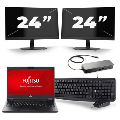Fujitsu LifeBook E548 - Intel Core i5-8e Generatie - 14 inch - 16GB RAM - 256GB SSD - Windows 11 + 2x 24 inch Monitor