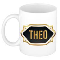 Naam cadeau mok - heren - Theo - gouden embleem - 300 ml - meester - bedankje