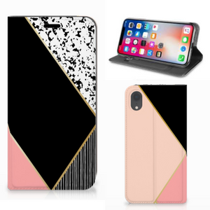 Apple iPhone Xr Stand Case Zwart Roze Vormen