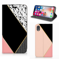Apple iPhone Xr Stand Case Zwart Roze Vormen