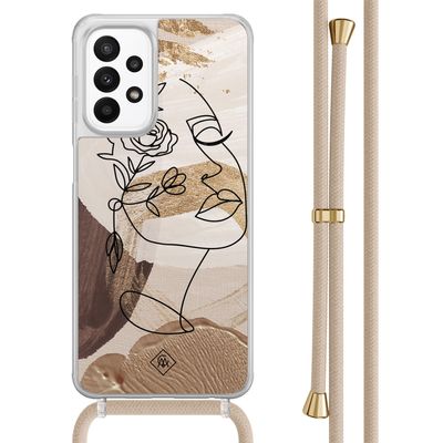 Samsung Galaxy A23 hoesje met koord - Abstract gezicht bruin