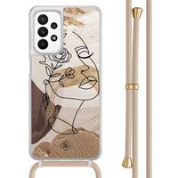 Samsung Galaxy A23 hoesje met koord - Abstract gezicht bruin