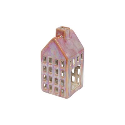 Theelicht huis M rood 7,8x7,8x16cm