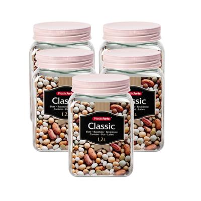 Plasticforte keuken voorraadpot - 5x - weckpotten - kunststof - roze - 1200 ml - met deksel Plasticforte keuken voorraadpot - 5x - weckpotten - kunststof - roze - 1200 ml - met deksel