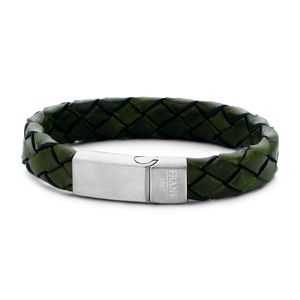 Frank 1967 7FB 0223 Armband staal/leder groen 18 mm 21 cm