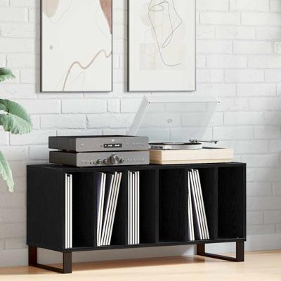 Platenkast met plank Zwart eiken 100 x 38 x 48 cm Bewerkt hout