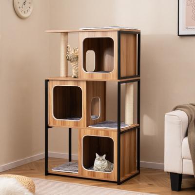 2-In-1 Krabpaal Kattenhuis Kattenboom met Afneembare Kussens Kattenmand Krabpalen Sisal-Plank en Platforms 75 x 45 x 133 cm