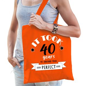 Cadeau tas voor dames - 40 en perfect - oranje - katoen - 42 x 38 cm - veertig - shopper