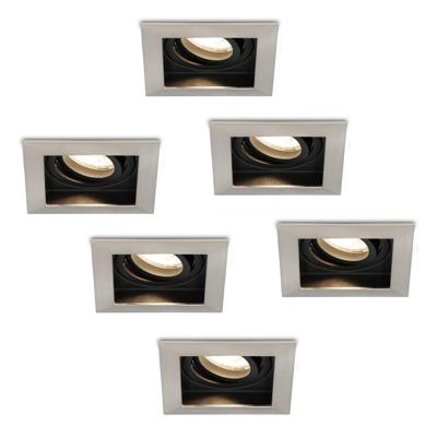 Set van 6 Durham vierkante LED inbouwspots - 5 Watt 400 lumen - 4000K neutraal wit - GU10 - Dimbaar Kantelbaar - Voor binnen - RVS
