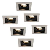 Set van 6 Durham vierkante LED inbouwspots - 5 Watt 400 lumen - 4000K neutraal wit - GU10 - Dimbaar Kantelbaar - Voor binnen - RVS