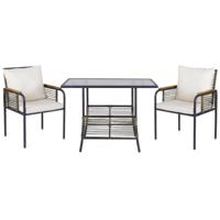 3-Delige Tuinloungeset van Rotan Ruimtebesparende Eetset voor Buiten met Kussens Rechthoekige Tuintafel en Rotanstoelen