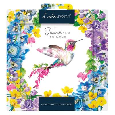 Kaartenmapje Lola Thank you Hummingbird, 6 Stuks met Enveloppen Kaartenmapje Lola Thank you Hummingbird, 6 Stuks met Enveloppen