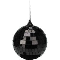 Discobal kerstbal / spiegel kerstbal- 1x st - zwart - 8 cm - kunststof