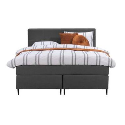 Boxspring Liv geblokt - antraciet - 140x200 cm - slanke poot - Leen Bakker