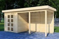 Prime Line blokhut 250x250 cm + luifel 400 cm + achterwand- Plat dak- Onbehandeld vurenhout- Van Kooten - Van Kooten