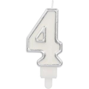 Cijferkaars '4' Wit Zilver Chique (9cm)