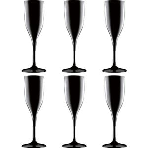 Champagne/prosecco flute - Set van 6x stuks - zwart - 150 ml - onbreekbaar kunststof - glazen