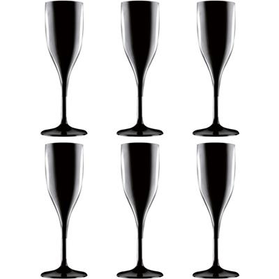 Champagne/prosecco flute - Set van 6x stuks - zwart - 150 ml - onbreekbaar kunststof - glazen
