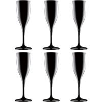 Champagne/prosecco flute - Set van 6x stuks - zwart - 150 ml - onbreekbaar kunststof - glazen