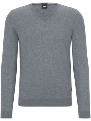 BOSS pull en laine vierge à col v - Gris