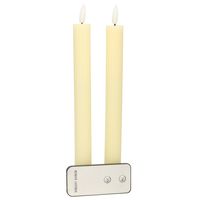 Led kaarsen/dinerkaarsen - 2x st - ivoor wit - ribbel - 23 cm - 3D vlam - afstandsbediening