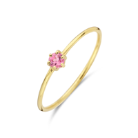 14k Geelgouden Ring 4mm met Roze Toermalijn - Oktober Geboortesteen