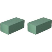 Steekschuim/oase - 2x - rechthoekig - grijs - 20 x 10 x 7 cm - bloemen steekschuim - hobby materiaal
