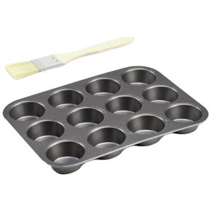 Muffins/cupcakes bakvorm/bakblik 26 x 20 cm - voor 12x stuks incl. beuken houten invetborstel   -