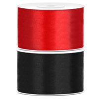 Set van 2 stuks sierlinten/cadeaulinten/satijnen linten zwart en rood 38 mm x 25 meter