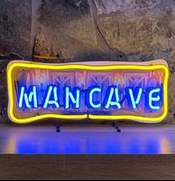 Mancave Blauw Geel Neon Verlichting Met Achterplaat - 60 x 27 cm - thumbnail