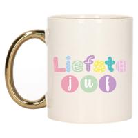 Cadeau koffie/thee mok voor Juf - goud - liefste Juf - keramiek - 300 ml