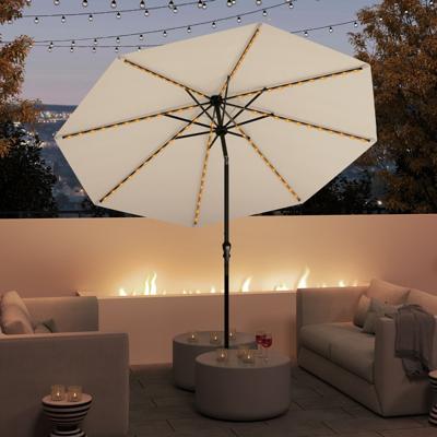 Zonnescherm 300 cm met LED-zonneverlichting 9 Verlichtingsmodi Parasol met Zwengel Beige