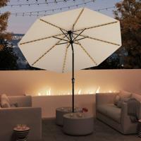 Zonnescherm 300 cm met LED-zonneverlichting 9 Verlichtingsmodi Parasol met Zwengel Beige