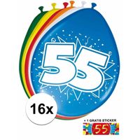 Versiering 55 jaar ballonnen 30 cm 16x + sticker - thumbnail