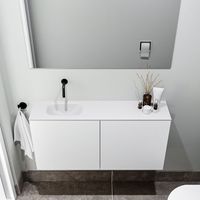 Zaro Polly toiletmeubel 100cm mat wit met witte wastafel zonder kraangat links - thumbnail
