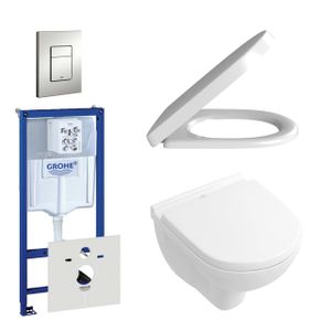 Villeroy & Boch O.Novo Toiletset - compact - softclose en quickrelease zitting - bedieningplaat verticaal/horizontaal chroom mat - wit 0720002/0729205/0124182/sw68867/