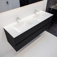 Mondiaz Vica Cloud badmeubel zwart mat 150 cm 4 lades solid surface dubbele spoelbak 2 kraangaten