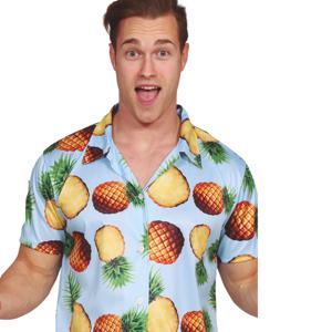 Partychimp Tropical party Hawaii blouse heren - ananas - blauw - carnaval/themafeest - Hawaii L  -