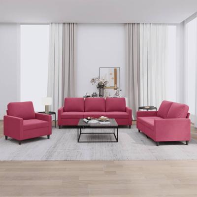 3-delige Loungeset met kussens fluweel wijnrood