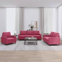 3-delige Loungeset met kussens fluweel wijnrood