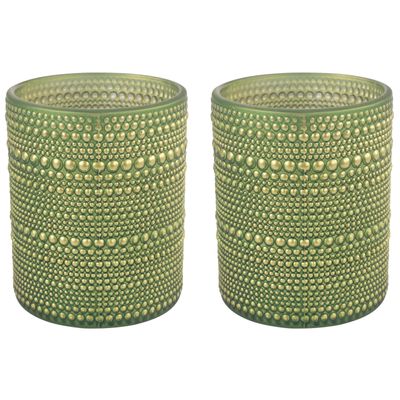 2x stuks luxe theelichthouder/kaarsenhouder - olijfgroen/goud - glas - D10 x H12 cm