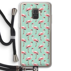 Flamingoprint groen: Samsung Galaxy A8 (2018) Transparant Hoesje met koord