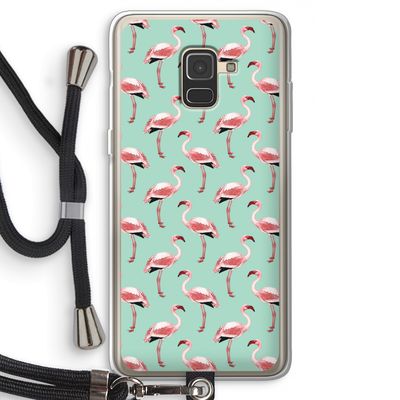 Flamingoprint groen: Samsung Galaxy A8 (2018) Transparant Hoesje met koord