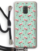 Flamingoprint groen: Samsung Galaxy A8 (2018) Transparant Hoesje met koord