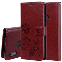 Rose reliëf horizontale Flip PU lederen case voor Huawei Honor 8A/Y6 2019 met houder & card slots & portemonnee (bruin)
