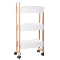 Doucherekje/badkamerrekje trolley - bamboe/wit - 3 lagen - 41 x 20 x 80 cm