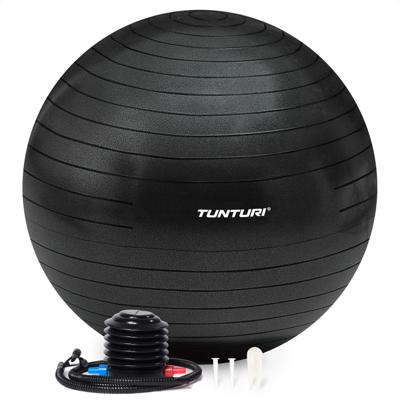 Tunturi Anti Burst Fitness bal met Pomp | Yoga bal 65 cm | 220 kg gebruikersgewicht | Incl Trainingsapp | Zwart